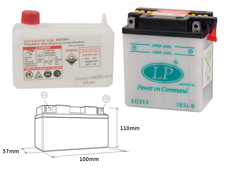 LANDPORT akumulátor YB3L-B (MD LB3L-B) 12V 3AH 99X57X111 obsluhovaný - elektrolyt zvlášť (12) UE48